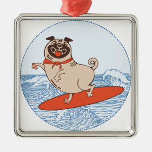 Adorno Metálico Onda montando perro de cerdo feliz en la tabla de 