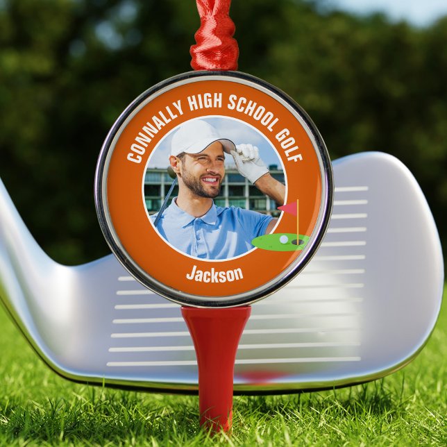 Adorno Metálico Orange Golfer Photo Custom Golf Team Christmas (Subido por el creador)