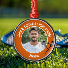 Adorno Metálico Orange Lacrosse Player Photo High School Christmas