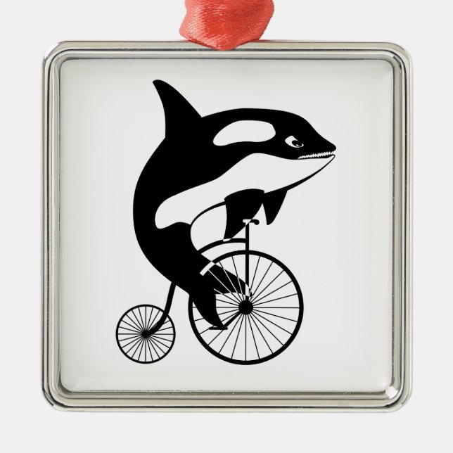 Adorno Metálico Orca, orca que monta una bici (Frente)