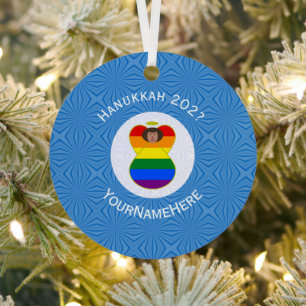 Adorno Metálico Orgullo Gay Ángel Marrón de Hanukkah Personalizado