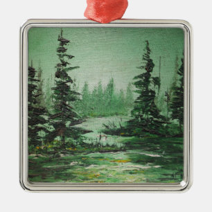 Adorno Metálico Ornament Ann Hayes pintando bosque verde