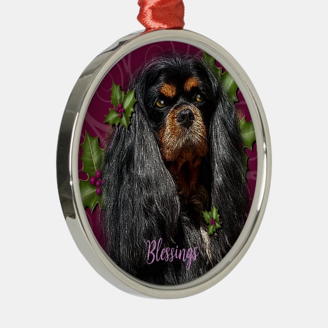 Adorno Metálico Ornament, Cavalier Spaniel Black y Tan Gift (Derecha)