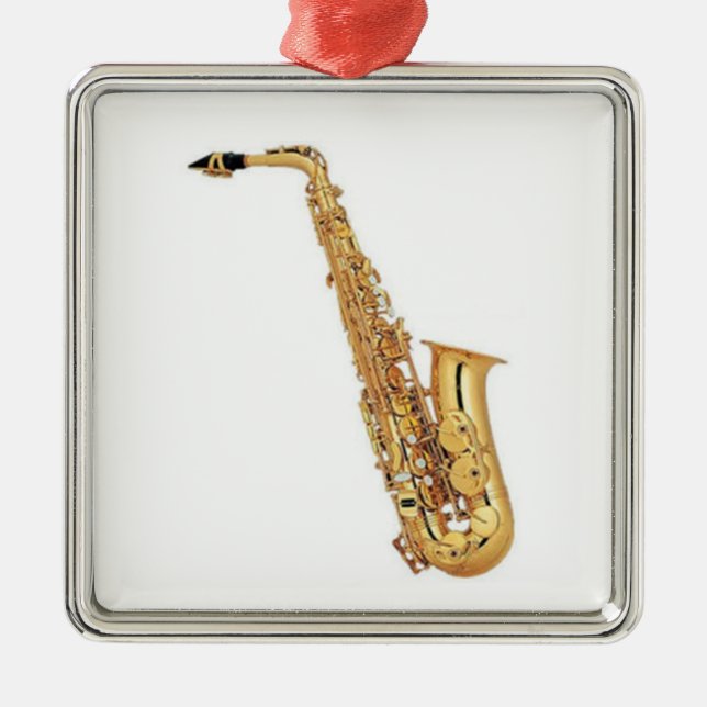 ADORNO METÁLICO **ORNAMENTO DE NAVIDAD DEL JUGADOR DE SAXOPHONE** (Frente)