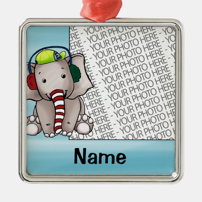 Adorno Metálico Ornamento, foto y elefante Candycane de la (Frente)