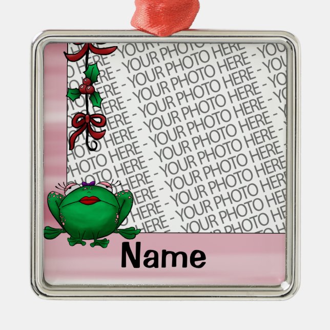 Adorno Metálico Ornamento, foto y rana linda Mistleto de la (Frente)