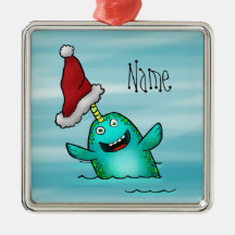 Ornamento, plantilla conocida Narwhal lindo Santa