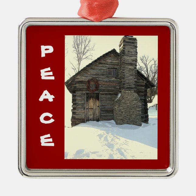 ADORNO METÁLICO ORNAMIENTO DE NAVIDAD "ANTIGUO LOG CABIN IN SNOW" (Frente)