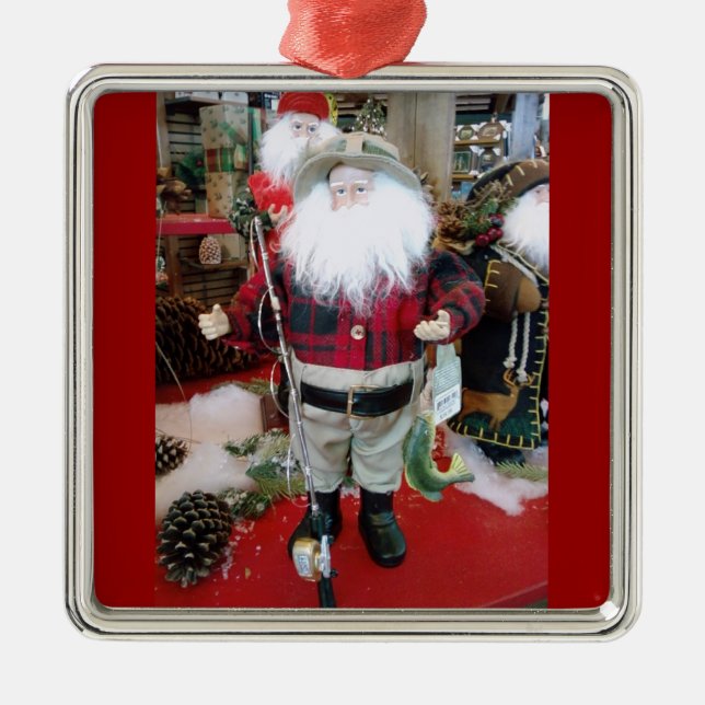 ADORNO METÁLICO ORNAMIENTO DE NAVIDAD DE "PESCADOR SANTA" (Frente)