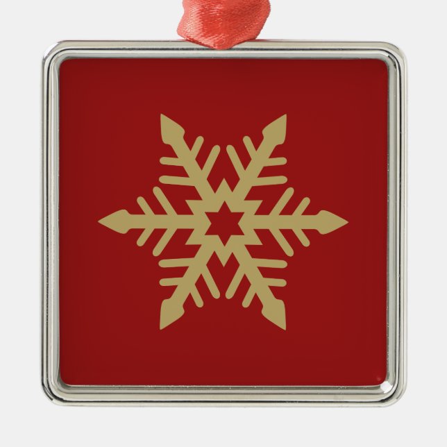 Adorno Metálico Oro del diseño del copo de nieve en rojo (Frente)