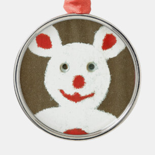 Adorno Metálico Oso blanco con nariz roja, boca y oidos (Santa)