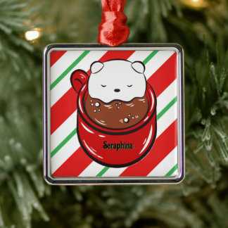 Adorno Metálico Oso de Chocolate Caliente de Navidad Nombre Rayas