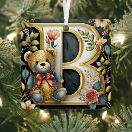 Adorno Metálico Oso de peluche floral letra B
