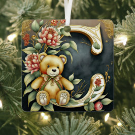 Adorno Metálico Oso de peluche floral letra C