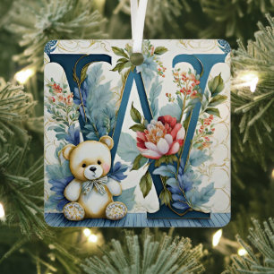 Adorno Metálico Oso de peluche floral letra W