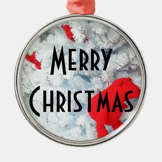 Adorno Metálico Oso de peluche rojo en árbol de Navidad (Frente)