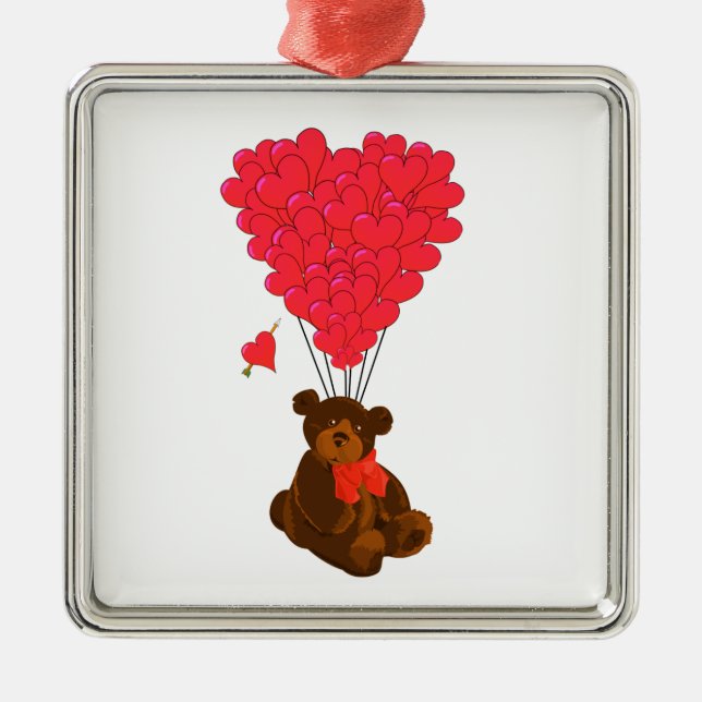 Adorno Metálico Oso de peluche y globos cardíacos (Frente)