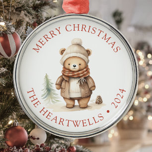 Adorno Metálico Oso Lindo Personalizado Feliz Navidad