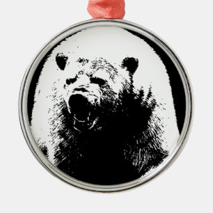 Adorno Metálico Oso Polar de Arte Pop Blanco y Negro