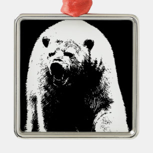 Adorno Metálico Oso Polar de Arte Pop Blanco y Negro