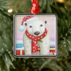 Adorno Metálico Oso Polar de Navidad Santa
