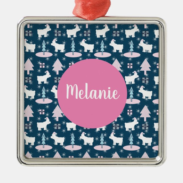 Adorno Metálico Oso Polar y Árboles Monograma Navidad presente (Frente)