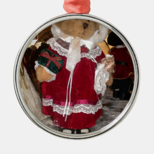 Adorno Metálico Oso Victoriano de Navidad sosteniendo muñeca Vinta
