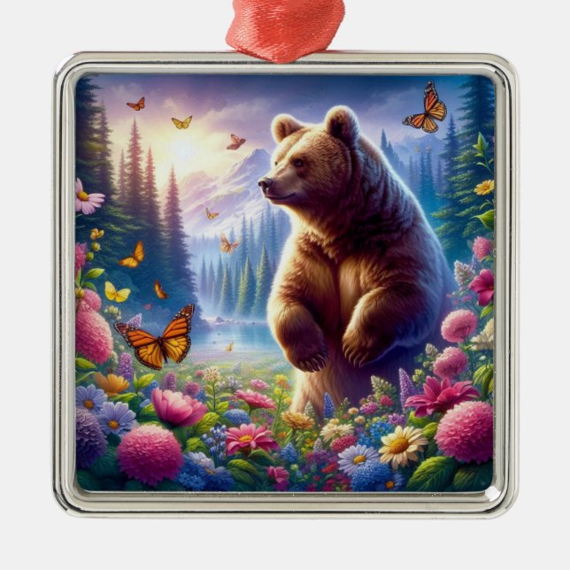 Adorno Metálico Oso y mariposas alegres y coloridos (Frente)