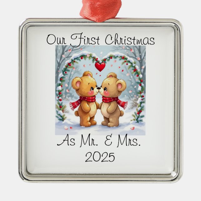 Adorno Metálico Our First Christmas as Mr. & Mrs. – 2025 (Frente)