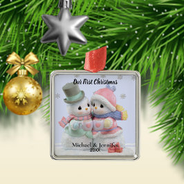 Adorno Metálico Our First Christmas Snowman Couple Ornament