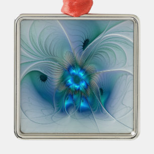 Adorno Metálico Ovaciones de pie, fractal azul turquesa abstracto