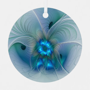 Adorno Metálico Ovejas en pie, abstracto fractal turquesa azul