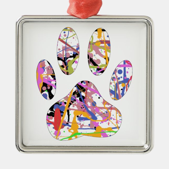 Adorno Metálico Paint Splatt Dog Paw Print (Frente)