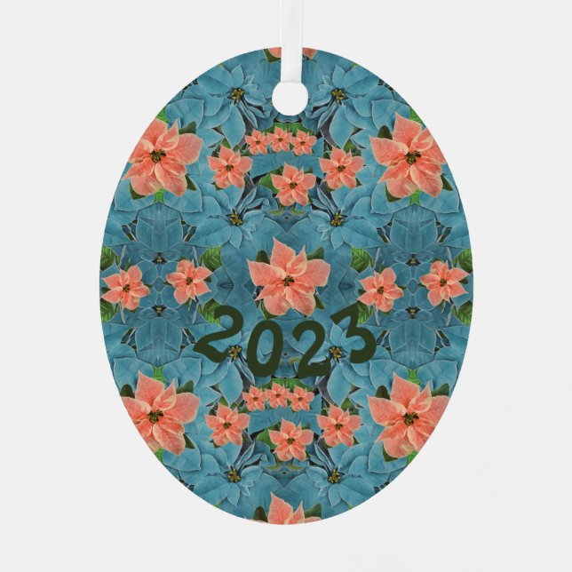 Adorno Metálico Paintado Pastel suave Poinsettia vacaciones (Anverso)