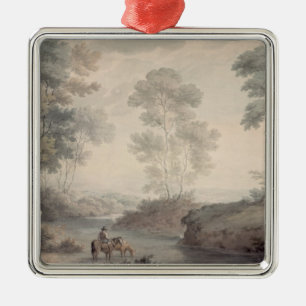 Adorno Metálico Paisaje con agua del río y de los caballos