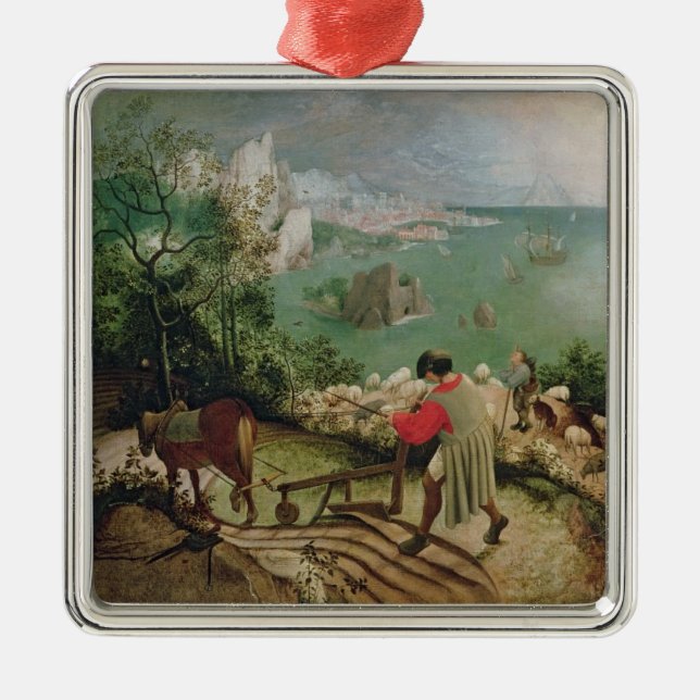 Adorno Metálico Paisaje con la caída de Icarus, c.1555 (Frente)