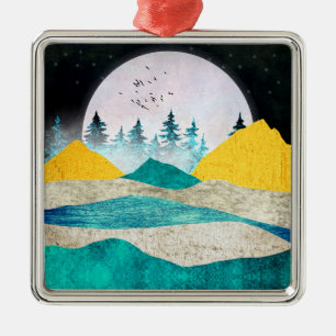 Adorno Metálico Paisaje con luna llena