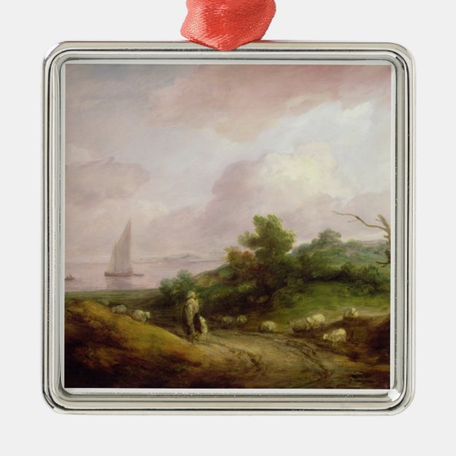 Adorno Metálico Paisaje costero con un pastor y su multitud, c (Frente)