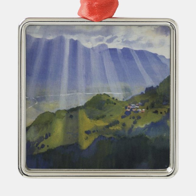 Adorno Metálico Paisaje de montaña en Suiza (Serebriakova) (Frente)