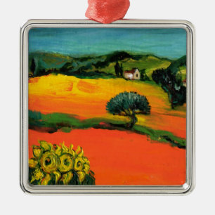ADORNO METÁLICO PAISAJE DE TOSCANA CON GIRASOLES
