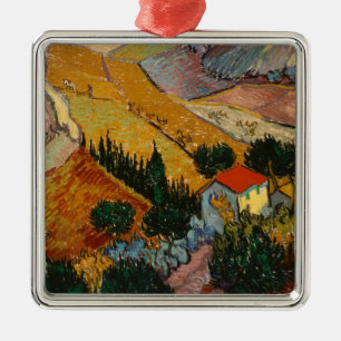 Adorno Metálico Paisaje de Vincent van Gogh el   con la casa y el