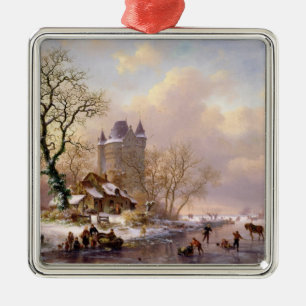 Adorno Metálico Paisaje del invierno con un castillo