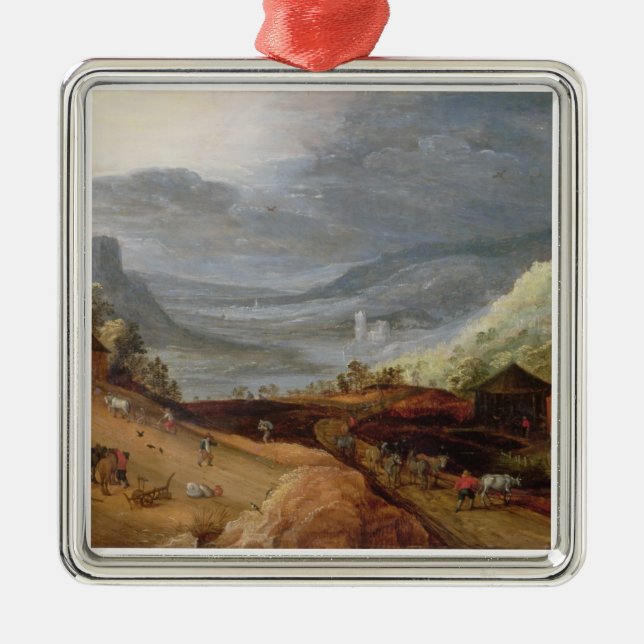 Adorno Metálico Paisaje rural con un granjero que frena los (Frente)