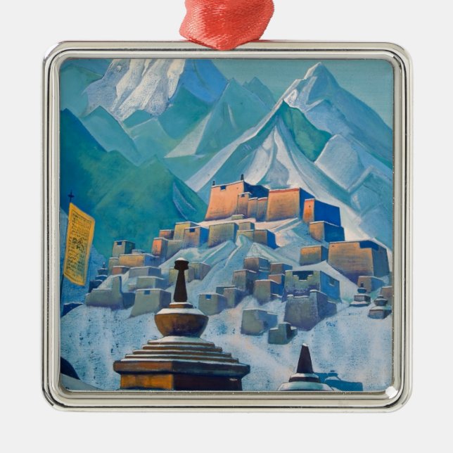 Adorno Metálico Paisaje tibetano en los picos de la montaña Himala (Frente)