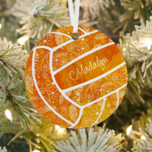 Adorno Metálico paislies plumas floral naranja voleibol