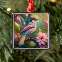 Adorno Metálico Pájaro de fantasía Jay con cresta de arcoíris
