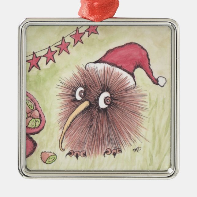 Adorno Metálico Pájaro festivo Santa del kiwi (Frente)