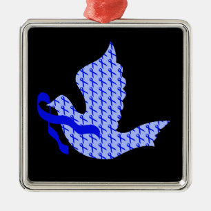 Adorno Metálico Paloma de la esperanza Blue Ribbon - cáncer de
