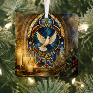 Adorno Metálico Paloma de Vidrio Emplomado Navidad Ventana