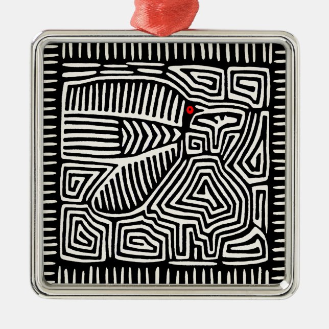 Adorno Metálico Panamá Kuna India Mola Pajaro - Blanco negro (Frente)